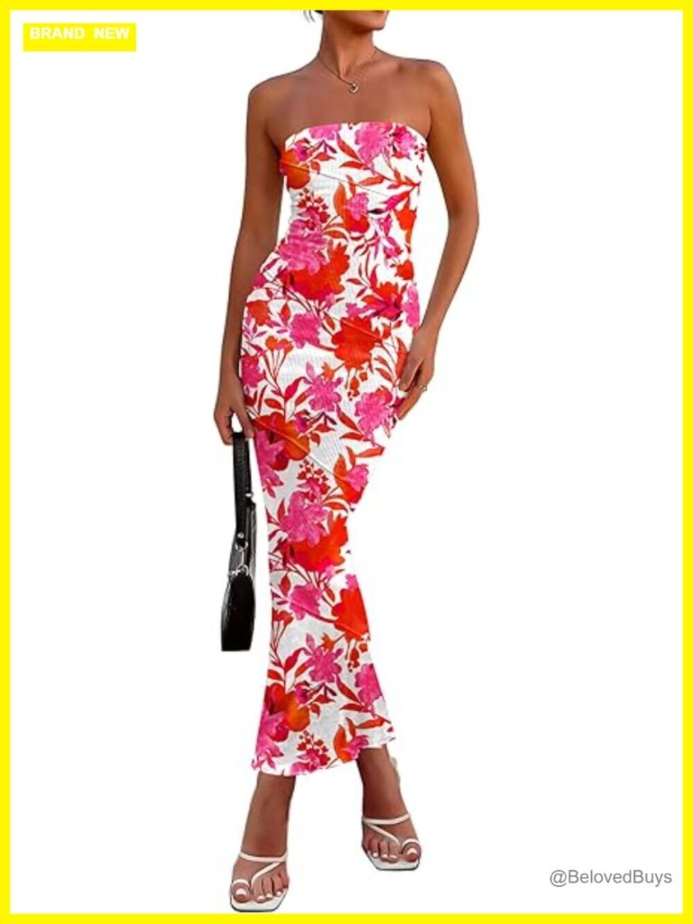 Floral Bodycon Maxi Dress Strapless Tube Boho Party Long Dress